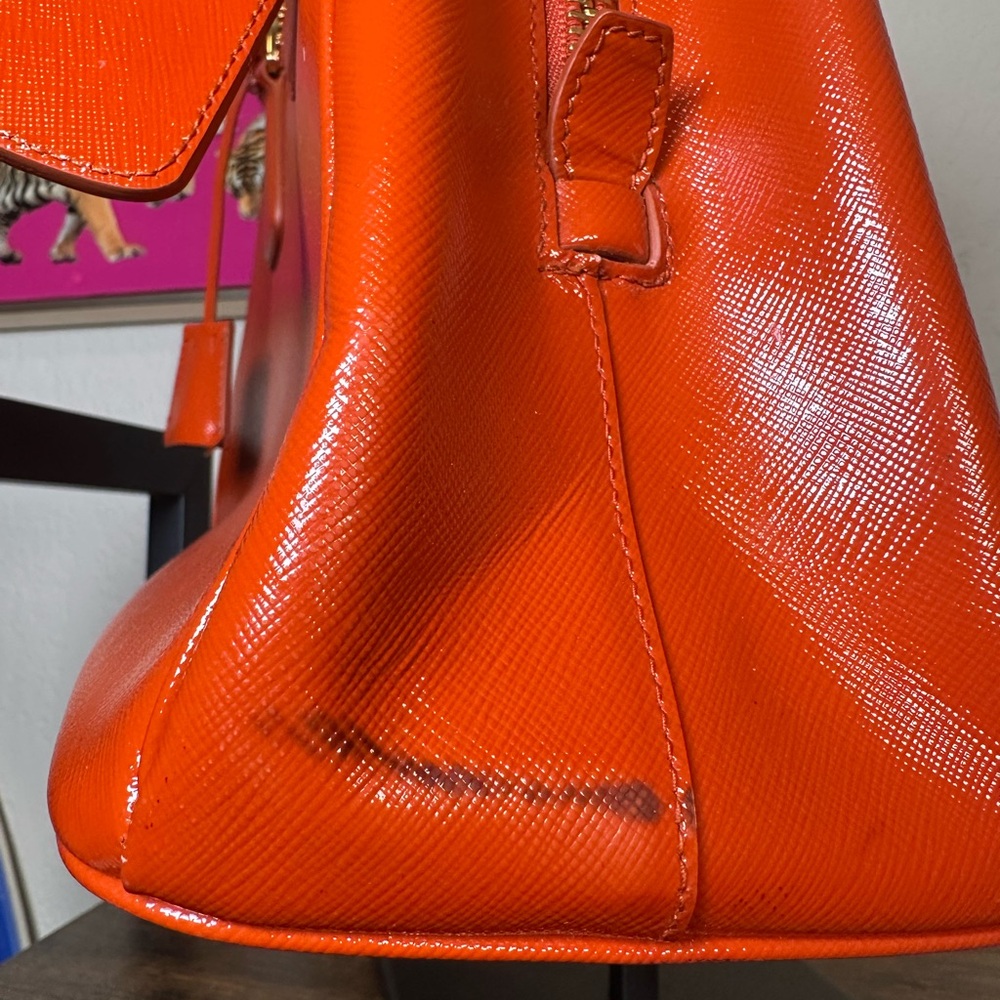 Prada Orange Saffiano Leather Satchel with Gold Hardware - Picture 5 of 15